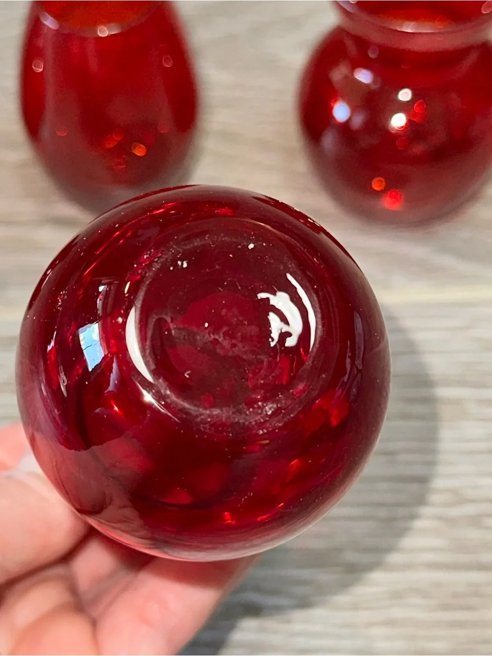 Crate & Barrel Ruby Red Bud Vases Mouth Blown Glass Set Of 4 Miniature Floral